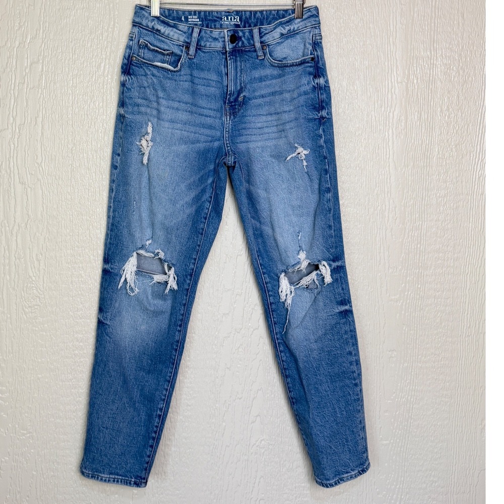 ana A New Approach Mid-Rise Boyfriend Jeans Distressed Medium Wash Size 4